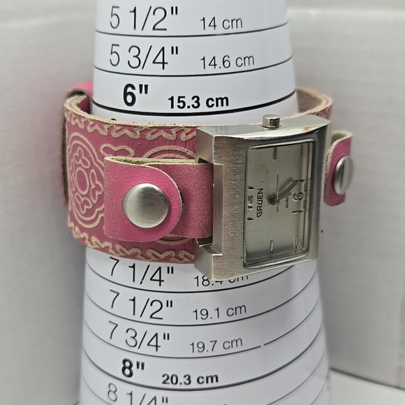 Womens Gruen Silver Quartz Watch Pink Relic Floral Mandela Band New Battery - Picture 6 of 10